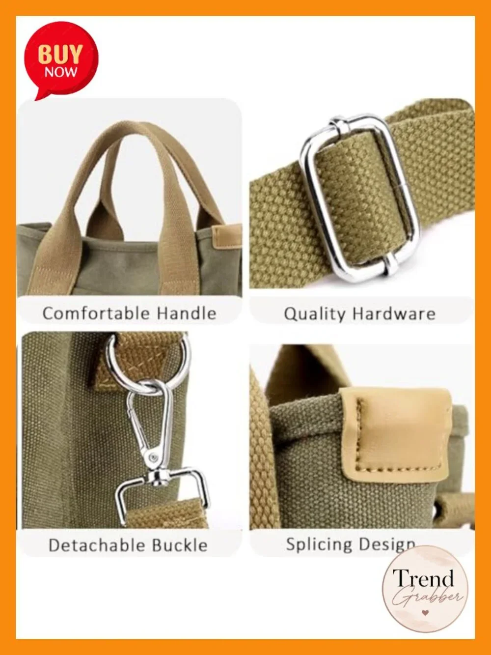 Canvas Multi-Pocket Crossbody Tote Bag - Adjustable Strap Satchel Hobo_3
